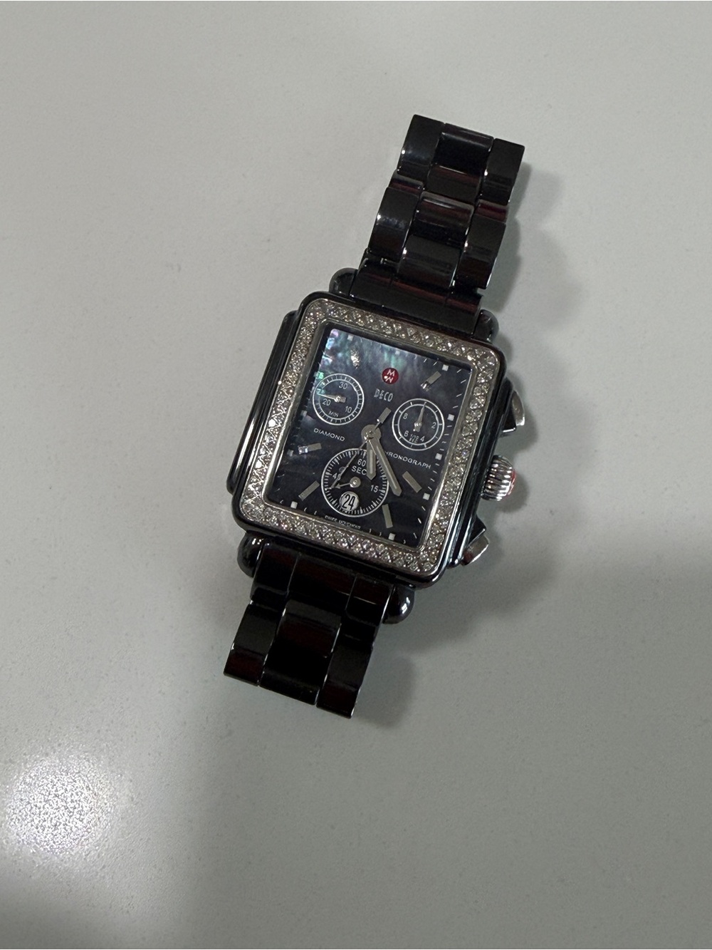 Michele Black Ceramic Diamond-Trim Chronograph Watch